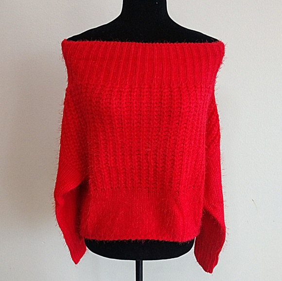 Casting LA Sweaters - 🆕 Red Slouchy Off Shoulder Sweater